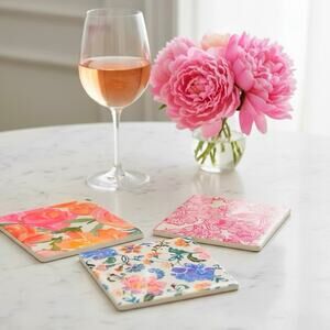 Floral Ceramic Coasters Set of 3 | Colorful Cottagecore Floral Home Decor Gift